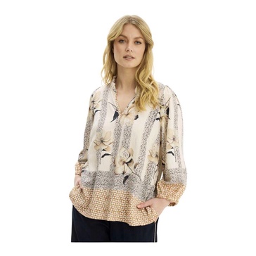Puff Sleeve V-Neck Blouse with Print