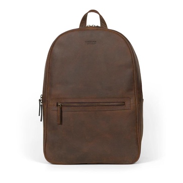 Brown Leather Backpack with Outer Pocket