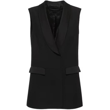 Black Satin Jacket with Hidden Front Buttoning