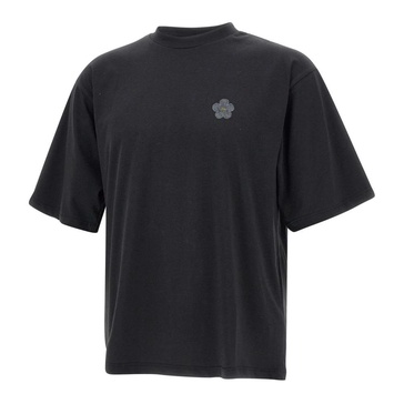 Black Cotton T-shirt with Logo Print