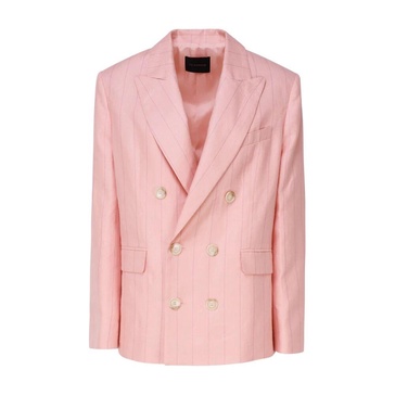 Pink Linen Double-Breasted Jacket
