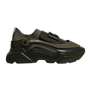 Military Green Leather Sneakers with Logo