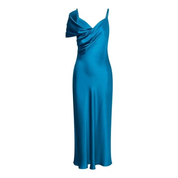Turquoise Green Satin Spaghetti Strap Dress
