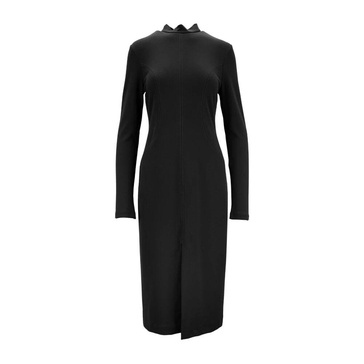 Long Sleeve Belted Dress with Back Opening