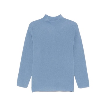Blue Ribbed Knit Sweater