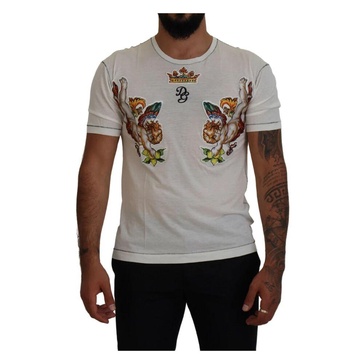 Dolce & Gabbana White Printed Short Sleeves Men T-shirt