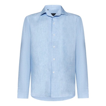 Clear Blue Linen Shirt Capri Collar