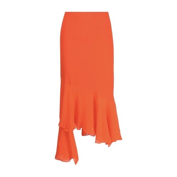 Orange Silk Asymmetric Midi Skirt