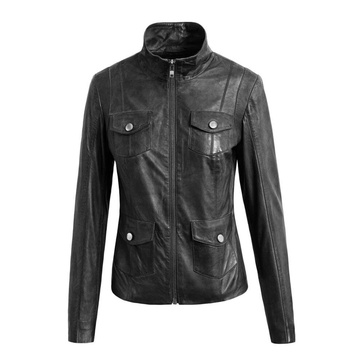Leather Biker Jacket with High Collar