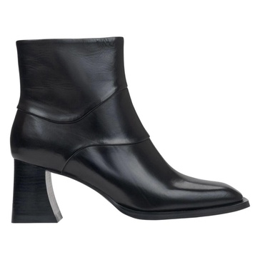 Black Leather Ankle Boots with Stable Heel