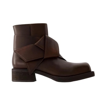 Marron Leather Square Toe Boots