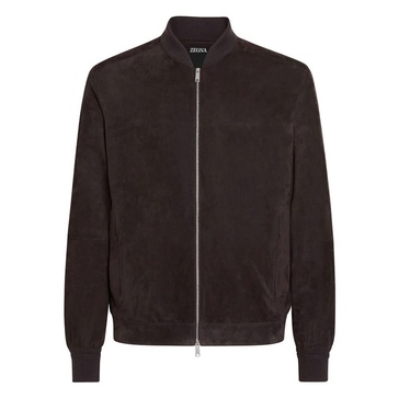 Brown Bomber Jacket with Knit Edges
