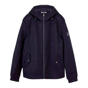 Blue Ribbed Knit Wool Blend Jacket