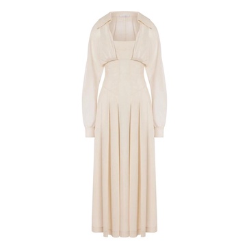 Elegant Sand Dress with Muslin Top