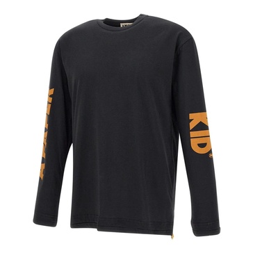 Black Cotton Sweater with Logo Print