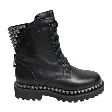 Black Leather Lace-Up Boots with Studs