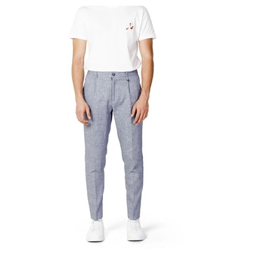Blue Geometric Slim Fit Casual Pants