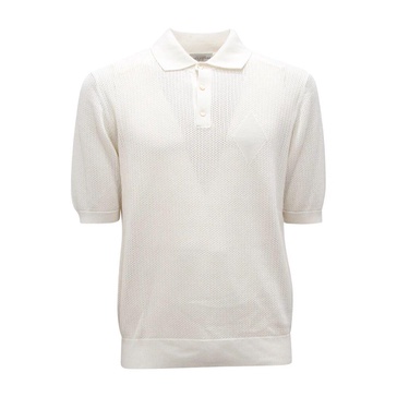 Perforated Polo Neck Pullover White