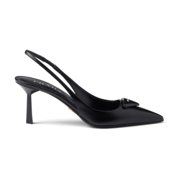 Black Saffiano Leather Sandals with Triangle Logo