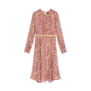 Floral Print Silk Chiffon Midi Dress