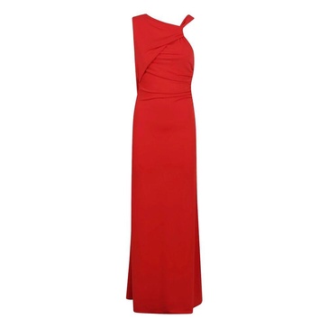Red Asymmetrical Neckline Dress Elegant Occasions
