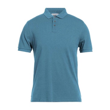 Blue Cotton Polo Shirt with Three-Button Collar