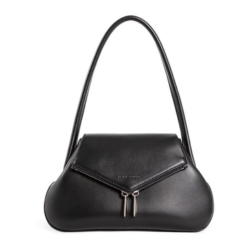 Black Leather Shoulder Bag with Silver Hardware