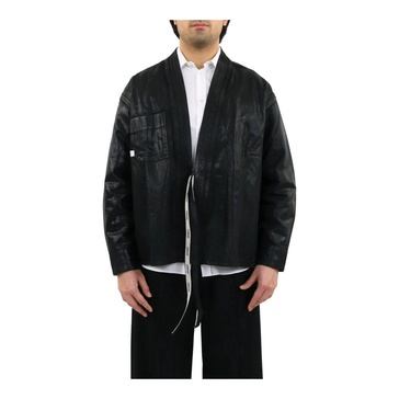 Coated Denim Kimono Shirt Black