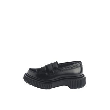 Black Leather Perforated Moccasin Shoes
