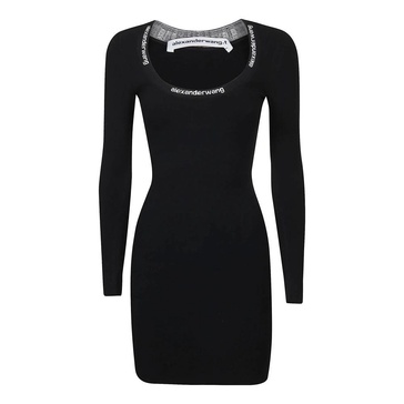 LOGO JACQUARD TRIM BODYCON SCOOP NECK DRESS