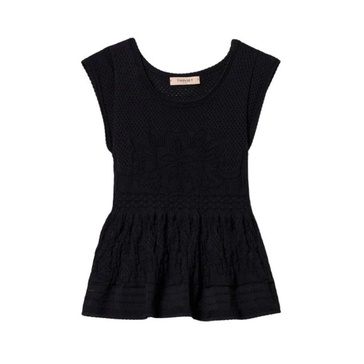 Flared Knit Top with Floral Design