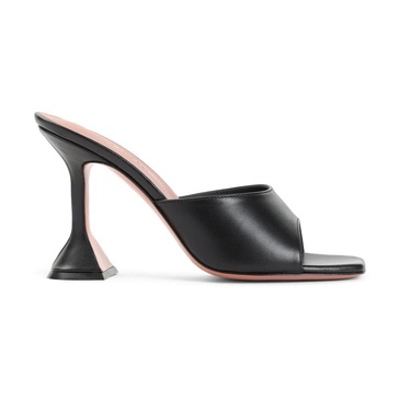 Black Leather Heeled Slippers