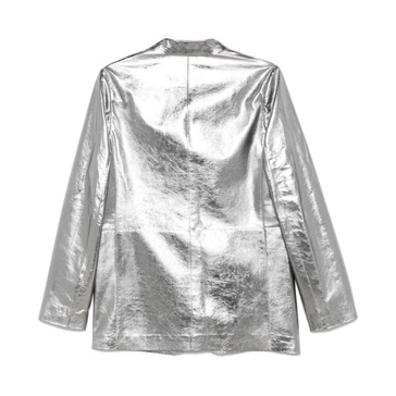 Silver-tone Button Jacket with Flap Pockets