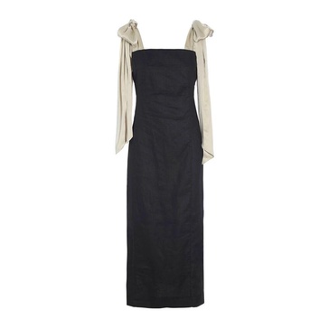 Airy Linen Dress Black/Ivory