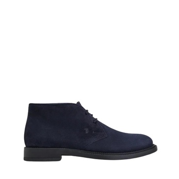 Blue Suede Ankle Boots with Embossed Monogram