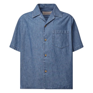 Blue Cotton Button-Up Shirt