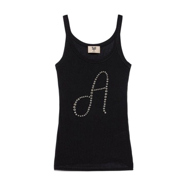 Black Silk Blend Rhinestone Top