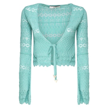 Crochet Lace V-Neck Aqua Sweater