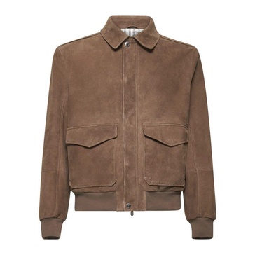 Camel Leather Coat with Shirt Collar