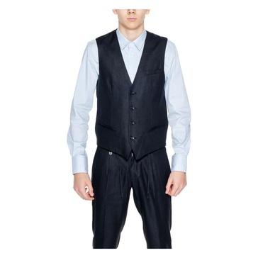 Black Linen-Blend Buttoned Gilet