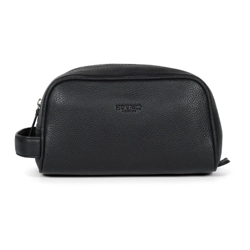 Black Leather Men's Travel Washbag