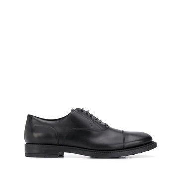 Black Leather Lace-Up Flat Shoes
