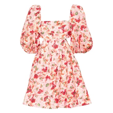 Pink Linen Dress with Blouson Sleeves