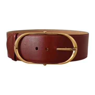 Maroon Leather Belt with Gold Buckle