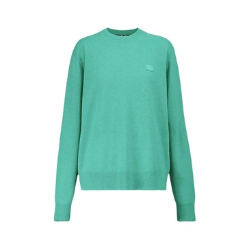 Green Wool Ribbed Sweater with Iconic Face Appliqué