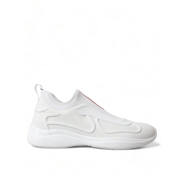 White Knit Sneakers with Logo Detail
