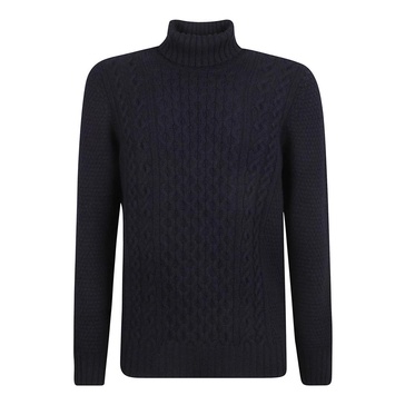 Blue Cable-Knit Roll Neck Jumper