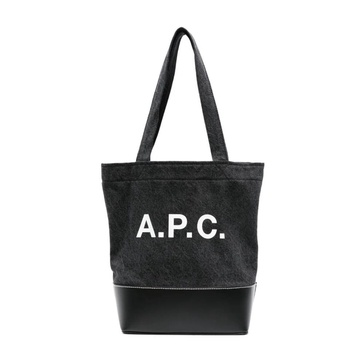 Black Denim Panelled Bag with Logo Print