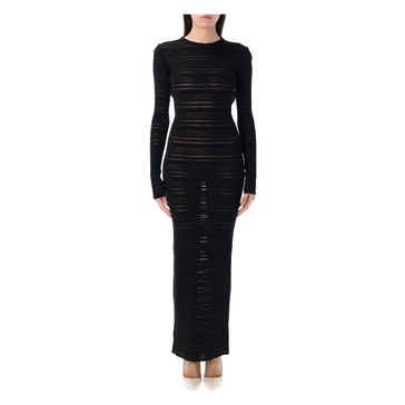 Black Sheer Knit Long Dress