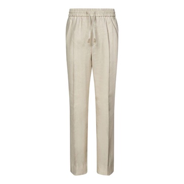 Beige Linen Wool Silk Trousers